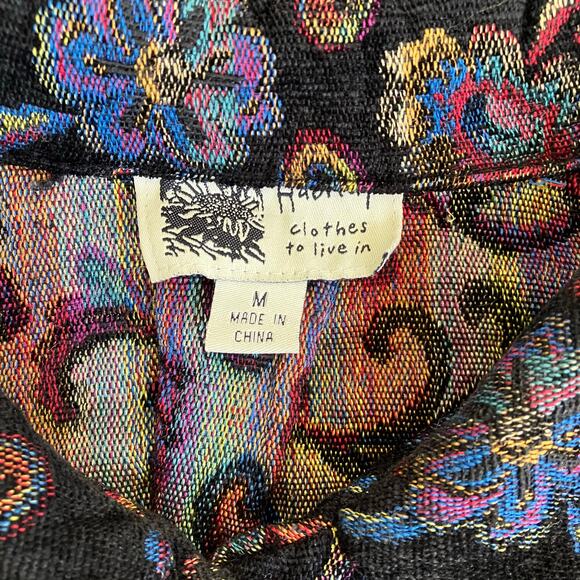 Habitat Sz M Floral Jacquard Tapestry Swing Coat Jacket Chunky Buttons Bohemian - Picture 15 of 16
